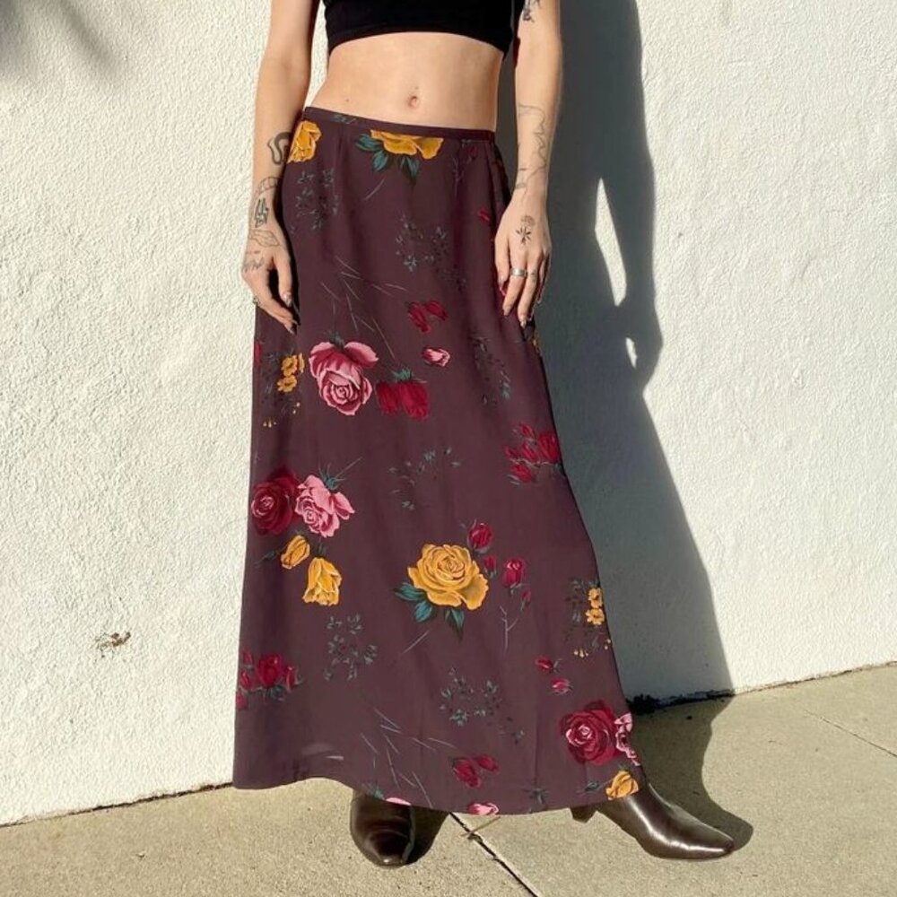 Vintage 90s NWT Chaus floral rose print lined maxi skirt sz 6